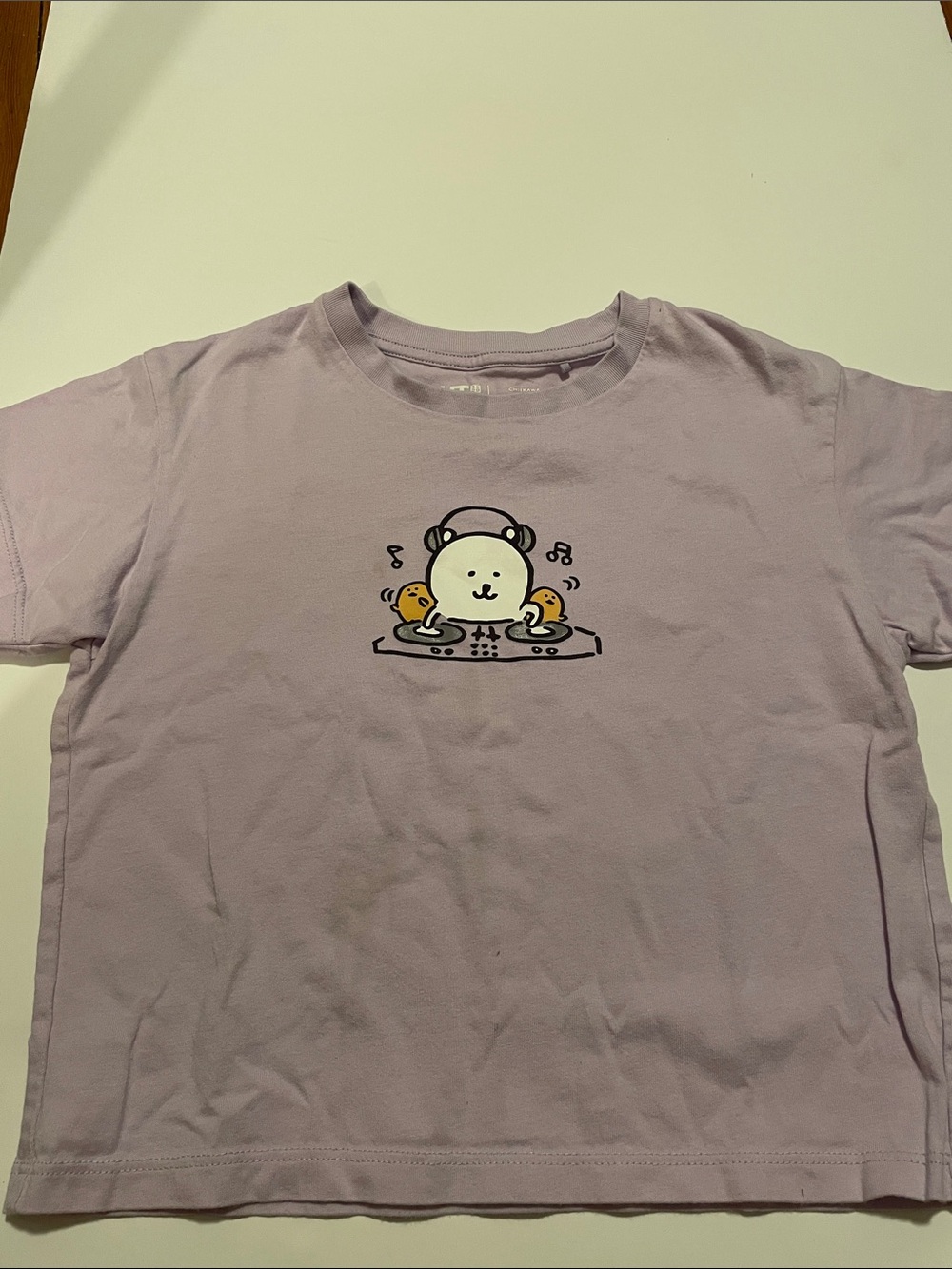 Uniqlo Toddler Girls Size 3/4 Lavender Bear DJ Graphic Tee Short Sleeve
